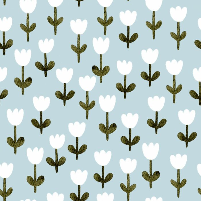 Tissu Imprimé Tulipes Blanc Bleu, 7 tissus au choix