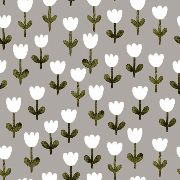 Tissu Imprimé Tulipes Blanc Gris, 7 tissus au choix