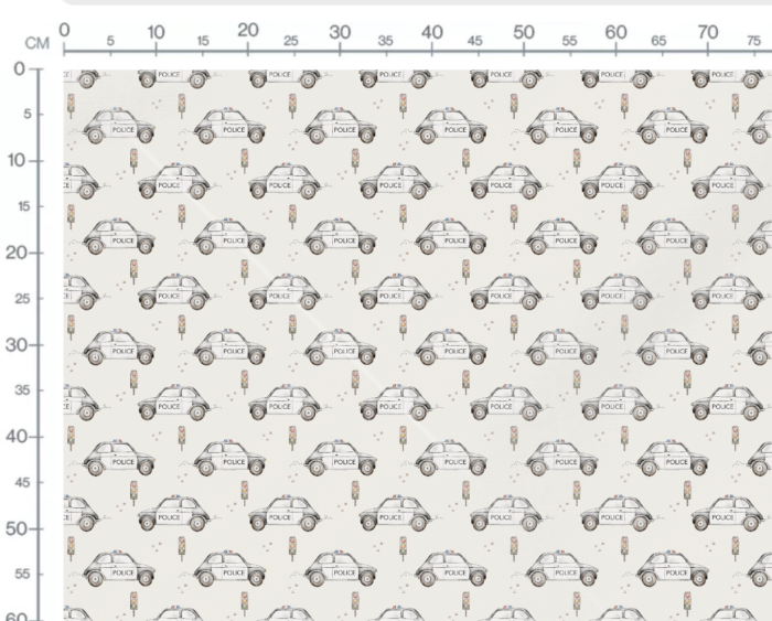 Tissu Imprimé Voiture de Police beige, 7 tissus au choix – Image 3