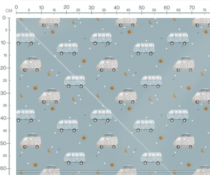 Tissu Imprimé Voitures Van Bleu, 7 tissus au choix – Image 2