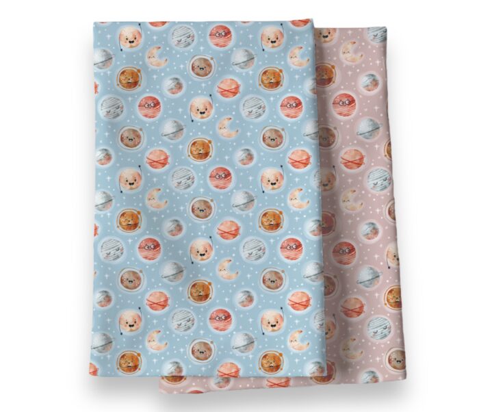 Tissu Imprimé Espace Planètes Heureuses Blush, 7 tissus au choix – Image 5