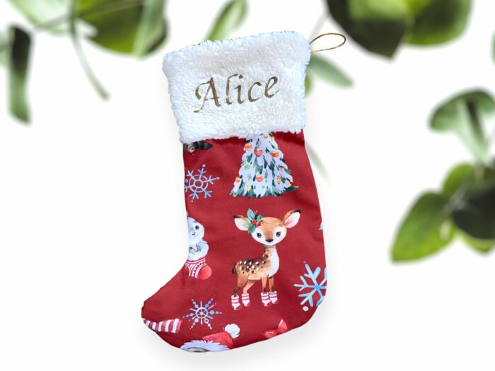 Chaussette de Noël personnalisée brodée prénom, tissu au choix