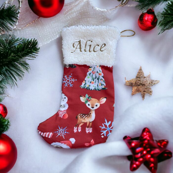 Chaussette de Noël personnalisée brodée prénom, tissu au choix – Image 3