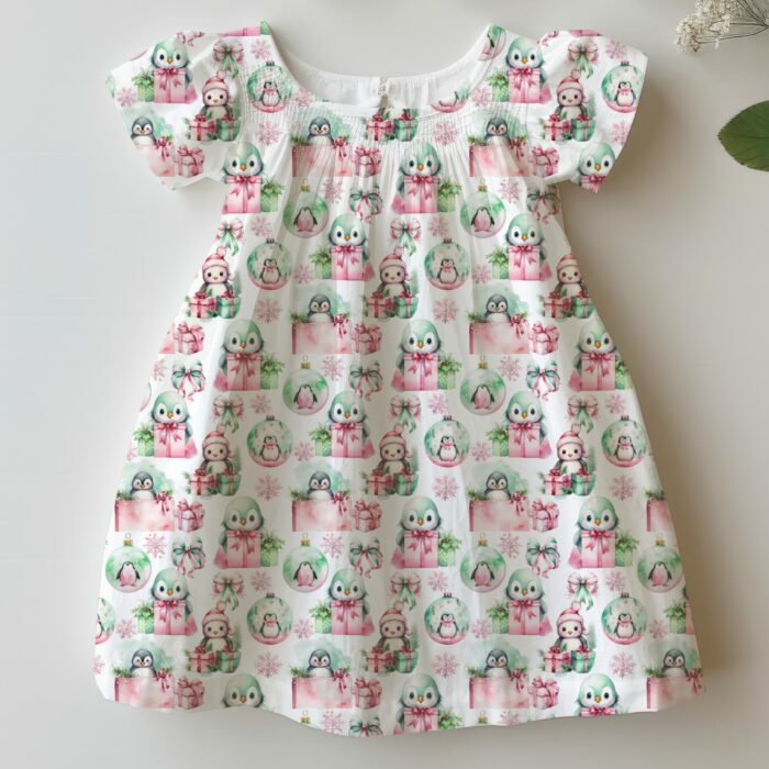 Tissu Imprimé Exclusif Noel Rose Pingouin Mignon, 11 tissus au choix – Image 2