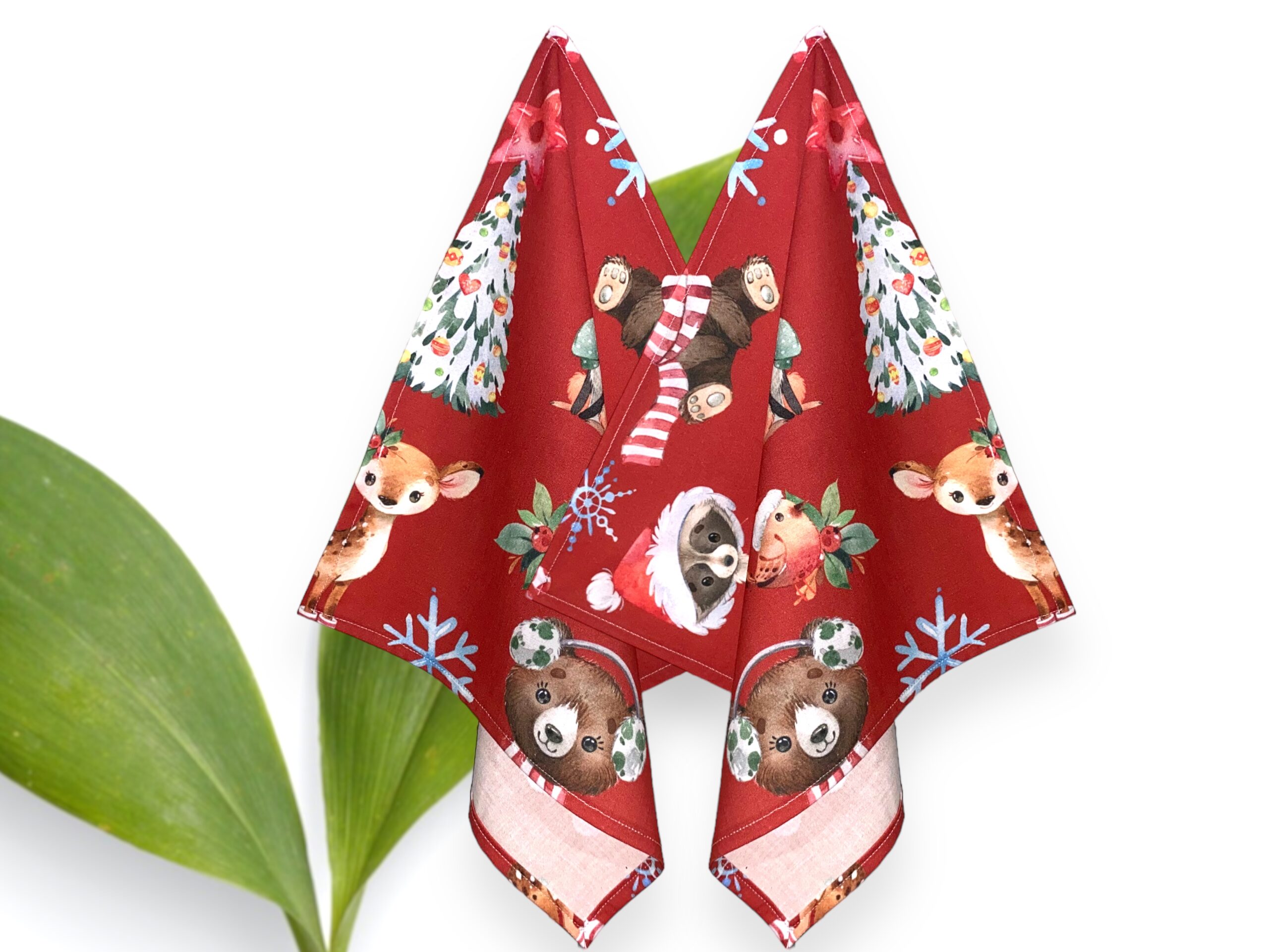 Serviette de table Enfant Noel Animaux de la Foret, Lot de 2