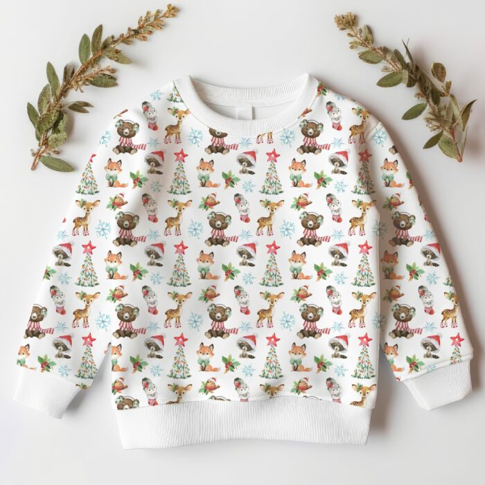 Tissu Imprimé Exclusif Animaux Forêt Noel Blanc Petit, 11 tissus au choix – Image 4