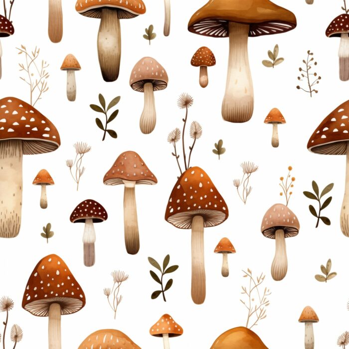 Tissu Imprimé Champignons Blanc, 7 tissus au choix