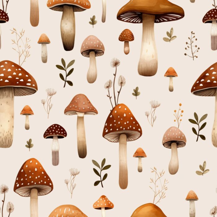 Tissu Imprimé Champignons Crème, 7 tissus au choix