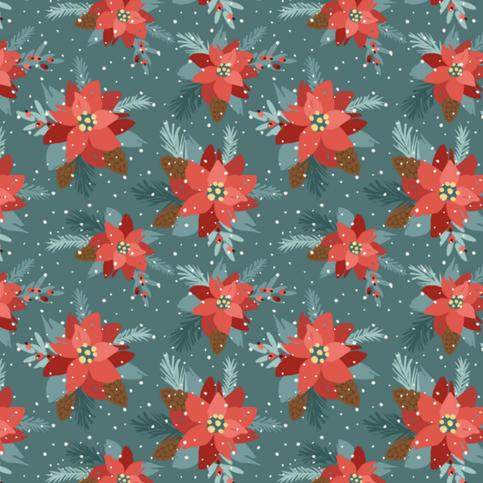 Tissu Imprimé Fleurs de Noel Bleu, 7 tissus au choix