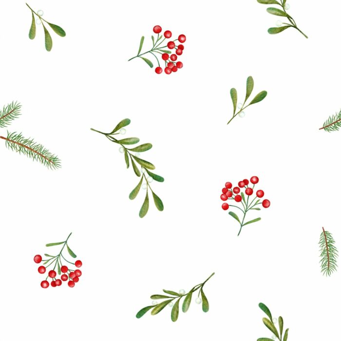 Tissu Imprimé Gui Brindilles Blanc, 7 tissus au choix