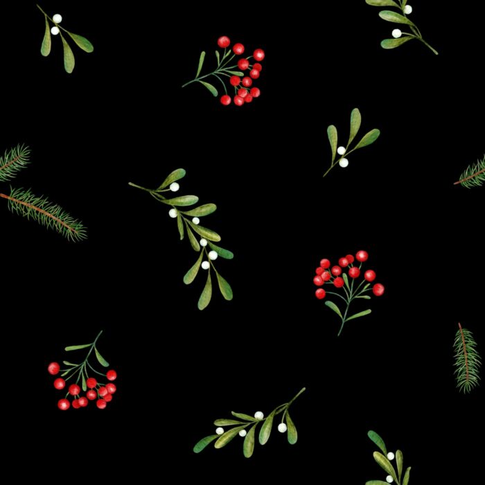 Tissu Imprimé Gui Brindilles Noir, 7 tissus au choix
