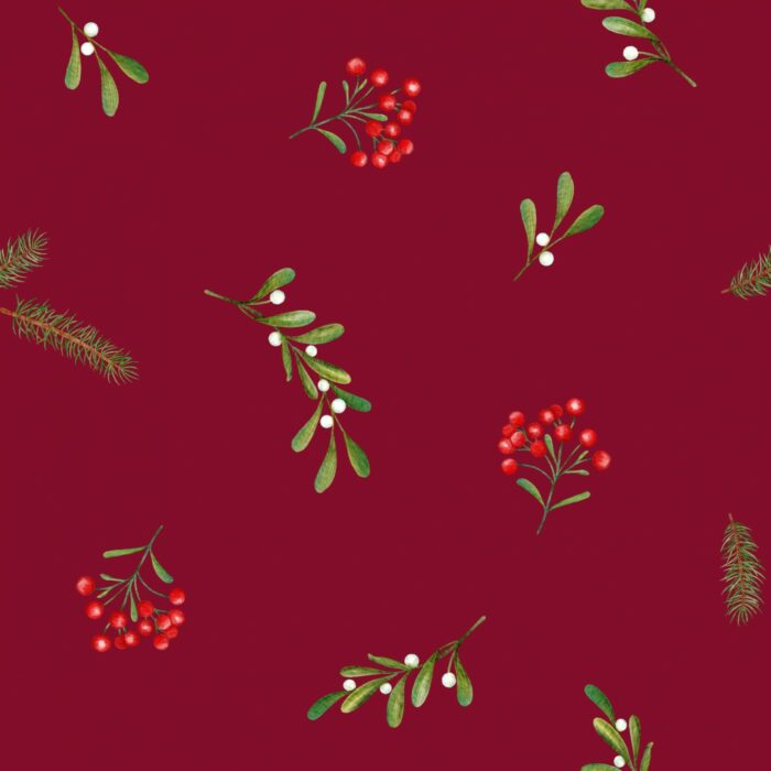 Tissu Imprimé Gui Brindilles Rouge, 7 tissus au choix