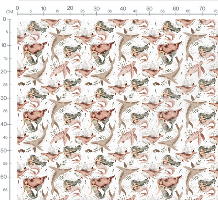 Tissu Imprimé Marin Designer Sirènes Tortues, 7 tissus au choix – Image 2