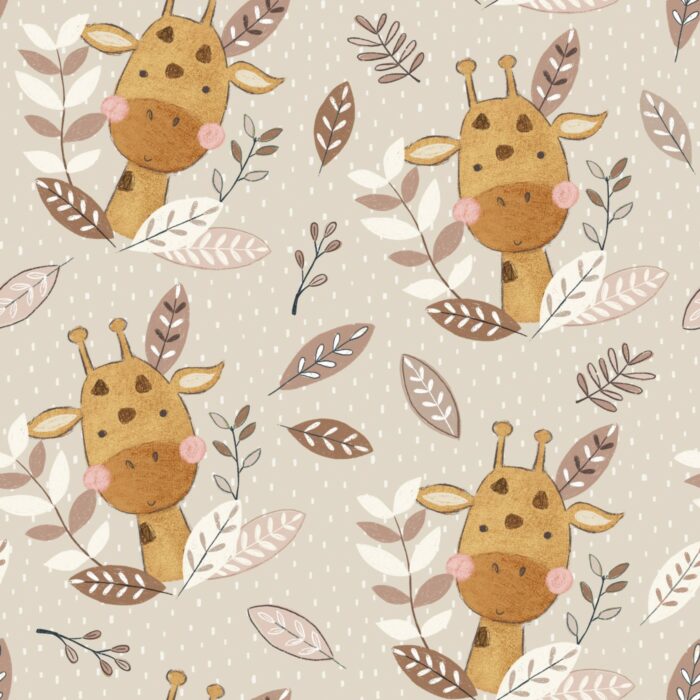 Tissu Imprimé Safari Girafe Adorable Beige, 7 tissus au choix