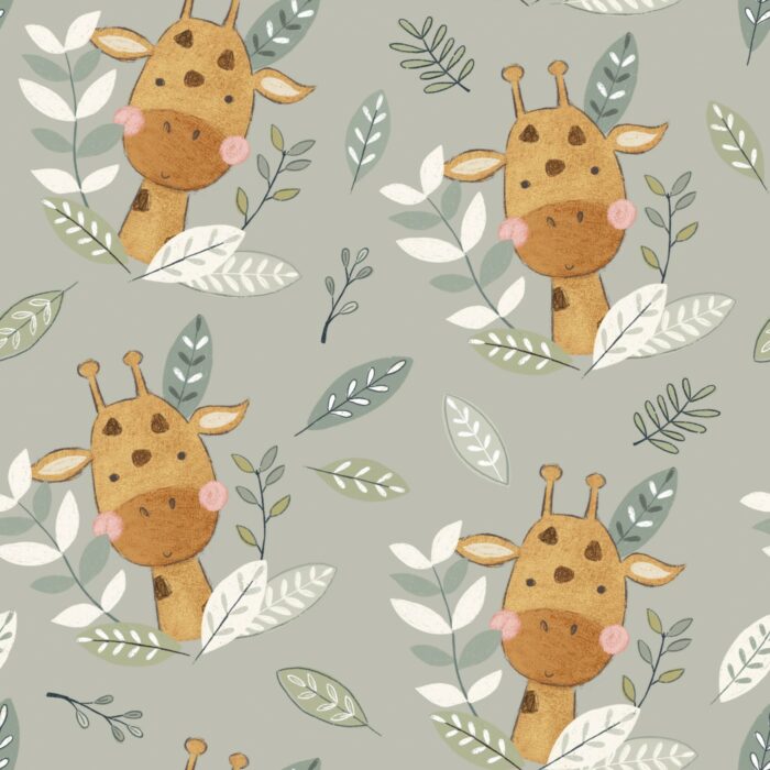 Tissu Imprimé Safari Girafe Adorable Vert, 7 tissus au choix