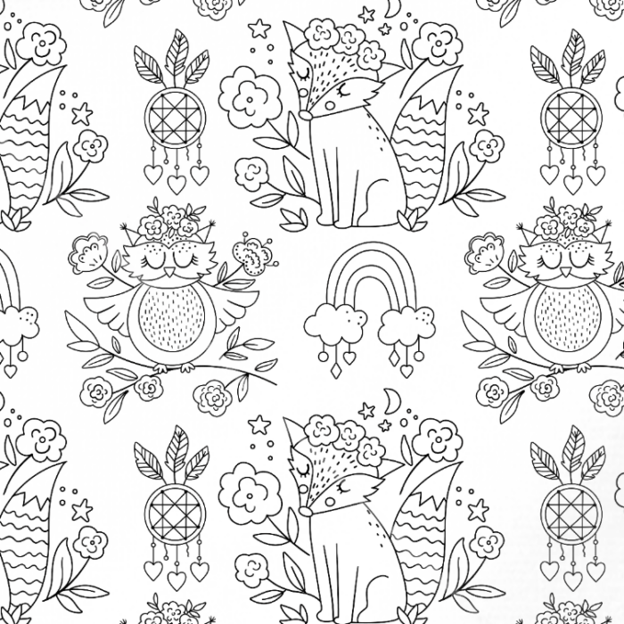 Tissu Exclusif Animaux Boho A Colorier, 7 tissus au choix