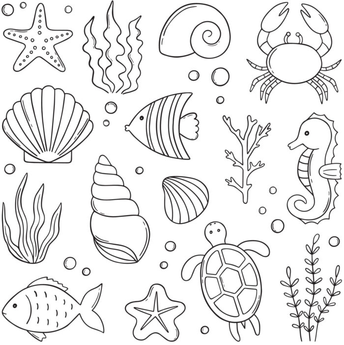 Tissu Imprimé Animaux de la Mer A Colorier, 7 tissus au choix