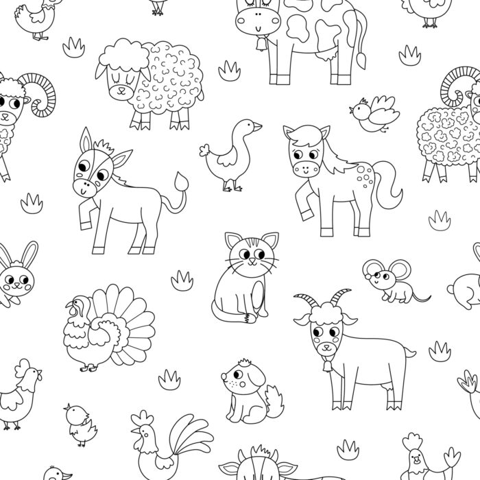 Tissu Imprimé Animaux de la Ferme A Colorier, 7 tissus au choix