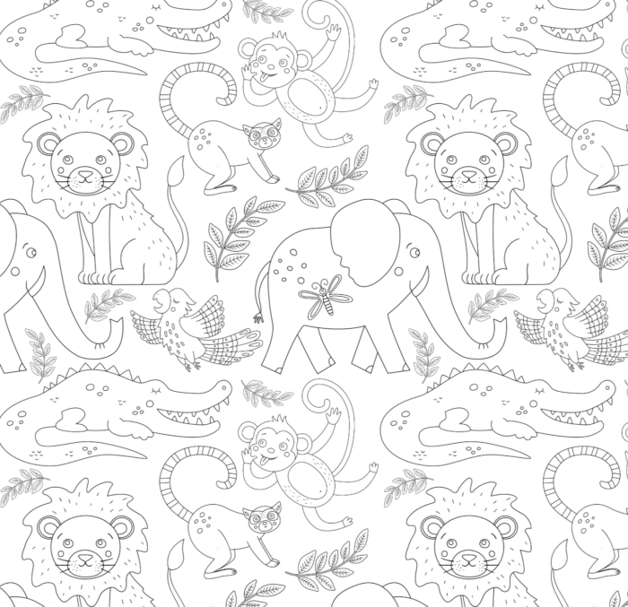Tissu Exclusif Animaux Jungle Lion A Colorier, 10 tissus au choix