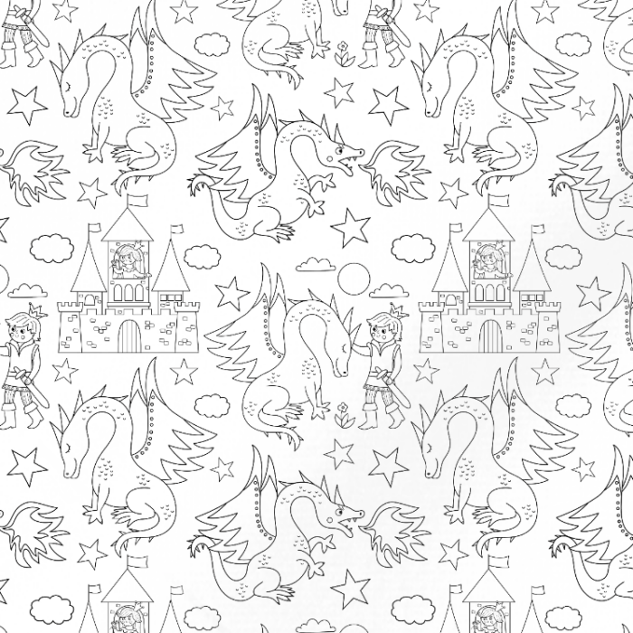 Tissu Exclusif Dragon et Chevalier A Colorier, 7 tissus au choix