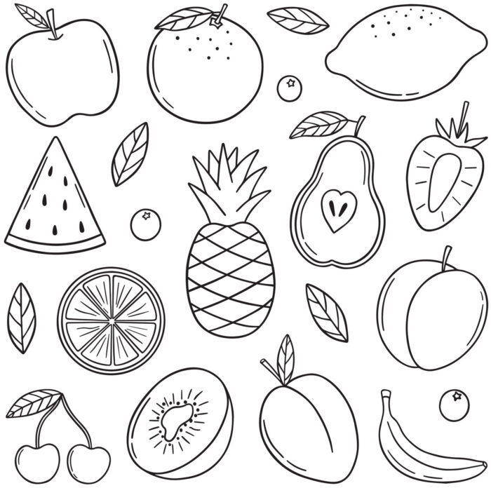 Tissu Imprimé Fruits A Colorier, 7 tissus au choix