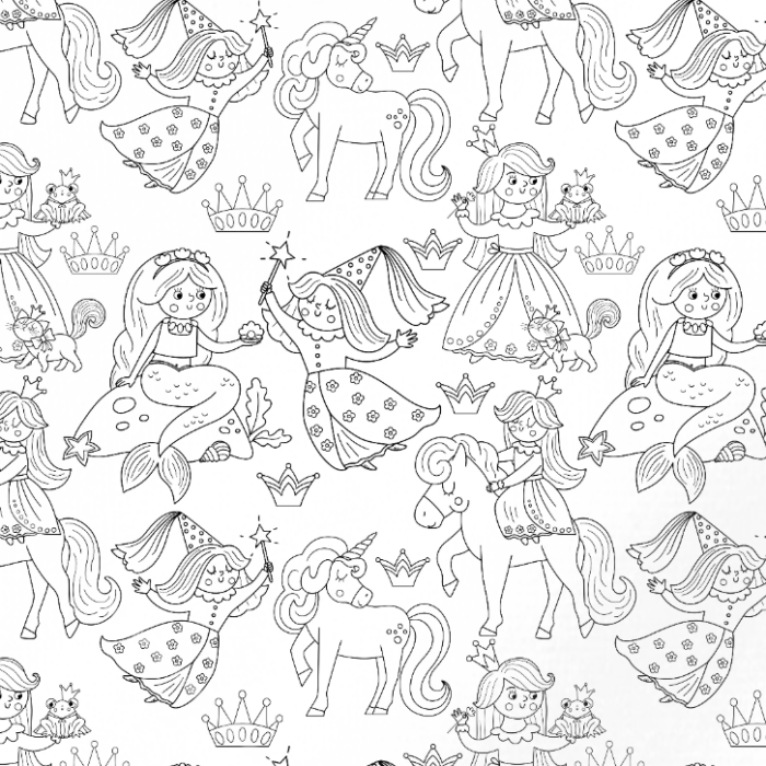 Tissu Exclusif Princesse Fée Sirène A Colorier, 7 tissus au choix