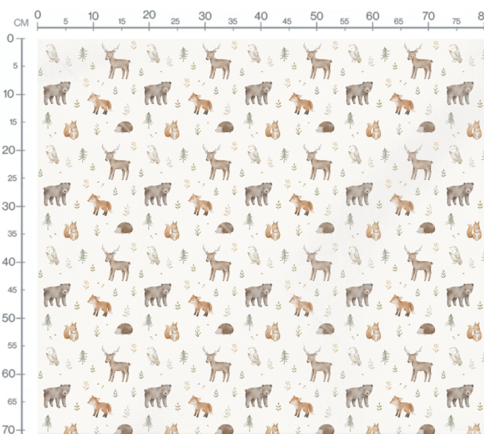 Tissu Imprimé Animaux de la Foret Aquarelle Creme, 10 tissus au choix – Image 2
