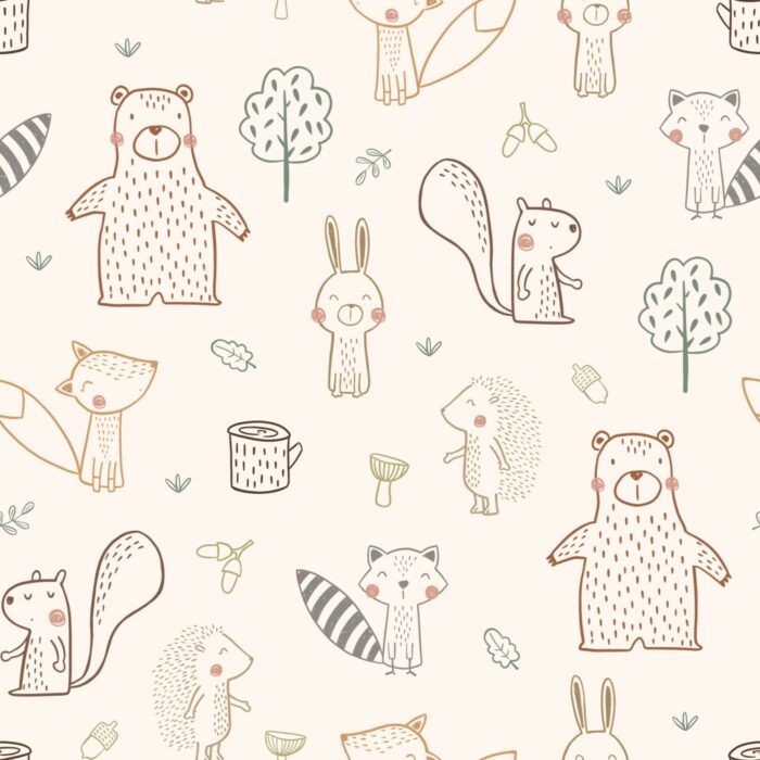 Tissu Imprimé Animaux Foret Dessin Mignon, 7 tissus au choix