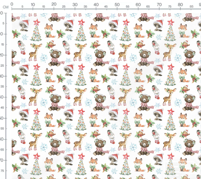Tissu Imprimé Exclusif Animaux Forêt Noel Blanc Petit, 11 tissus au choix – Image 3