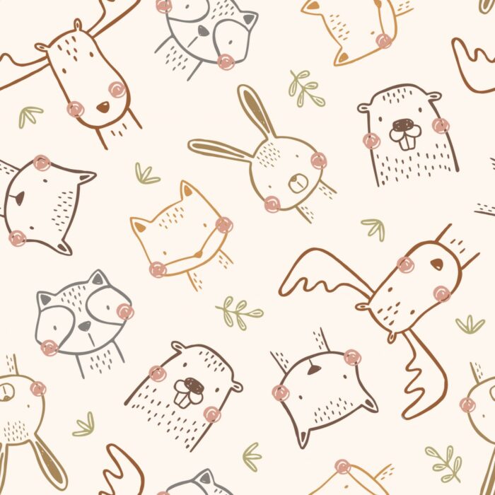 Tissu Imprimé Animaux Foret Tetes Crème, 10 tissus au choix