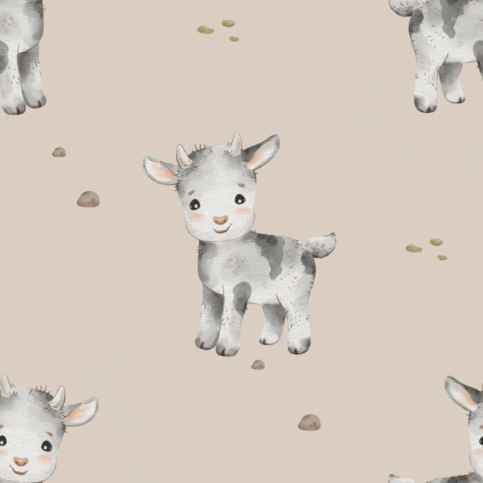 Tissu Imprimé Animaux Mignons Chèvre Beige, 7 tissus au choix