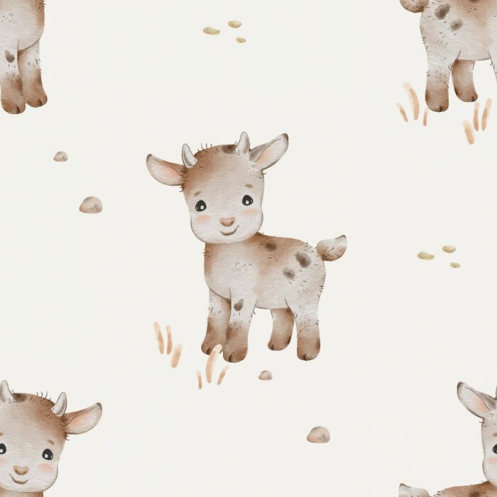 Tissu Imprimé Animaux Mignons Chèvre Creme, 7 tissus au choix