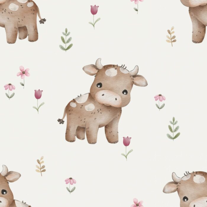 Tissu Imprimé Animaux Mignons Vache Marron, 7 tissus au choix
