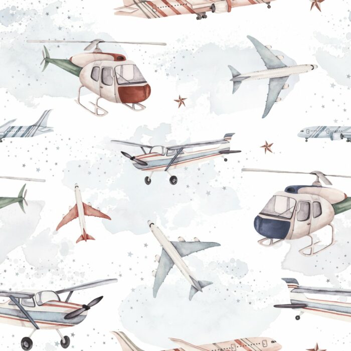 Tissu Imprimé Avions Helicopters, 7 tissus au choix