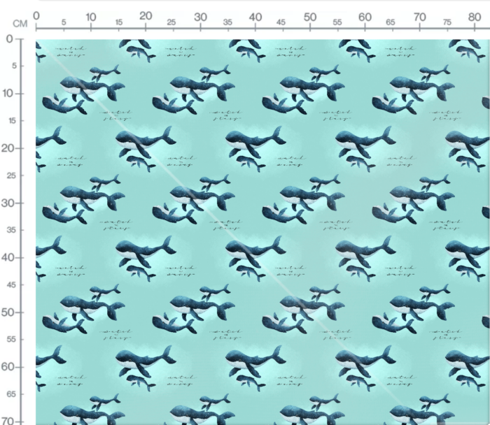 Tissu Imprimé Baleines Famille Bleu, 7 tissus au choix – Image 3