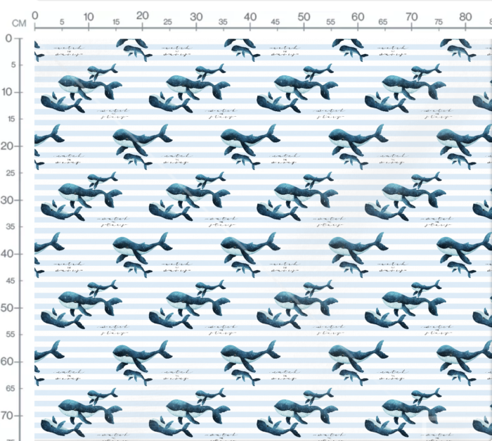 Tissu Imprimé Baleines Famille Rayé, 7 tissus au choix – Image 3