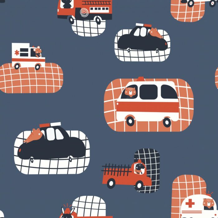 Tissu Imprimé Camions et Carreaux, 7 tissus au choix