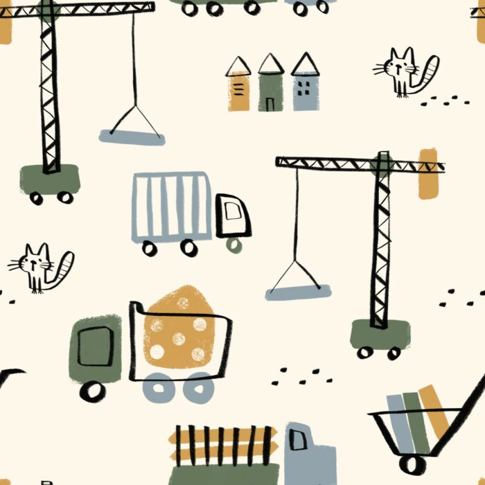 Tissu Imprimé Camions et Petit Chat, 7 tissus au choix