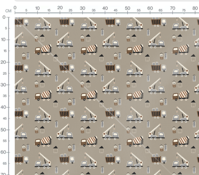 Tissu Imprimé Camions Maisons Taupe, 7 tissus au choix – Image 3