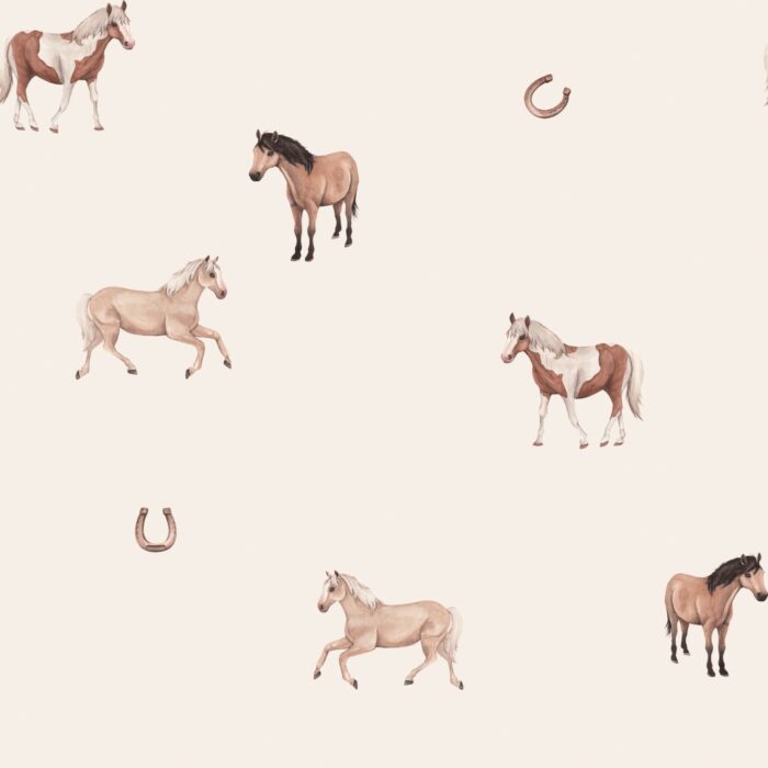 Tissu Imprimé Chevaux Fer Crème, 7 tissus au choix