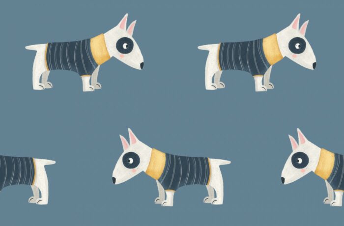 Tissu Imprimé Chien Bull Terrier Bleu, 10 tissus au choix – Image 3