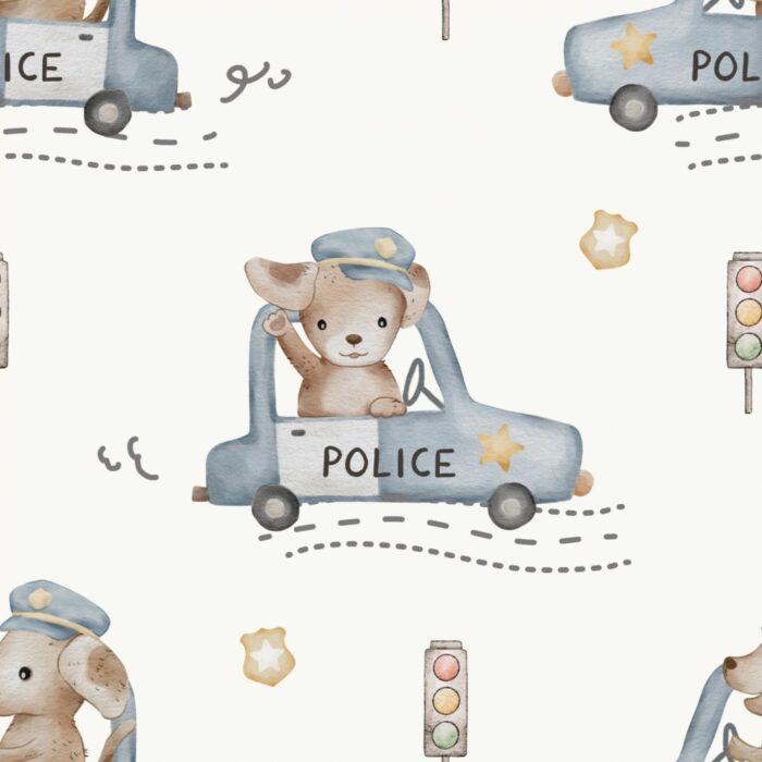 Tissu Imprimé Chien Voiture de Police, 7 tissus au choix