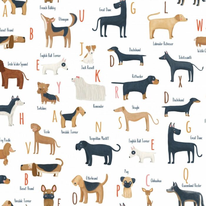 Tissu Imprimé Chiens Alphabet, 7 tissus au choix