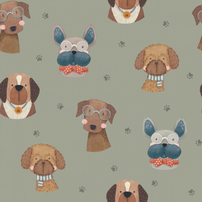 Tissu Imprimé Chiens Lunettes Vert, 7 tissus au choix