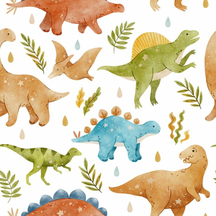 Tissu Imprimé Dinosaures Pluie Blanc, 7 tissus au choix