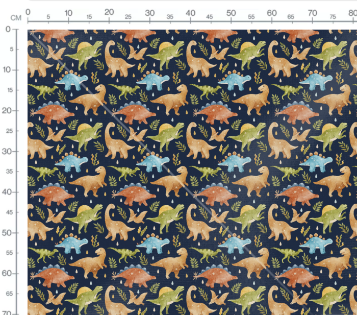 Tissu Imprimé Dinosaures Pluie Bleu, 7 tissus au choix – Image 3