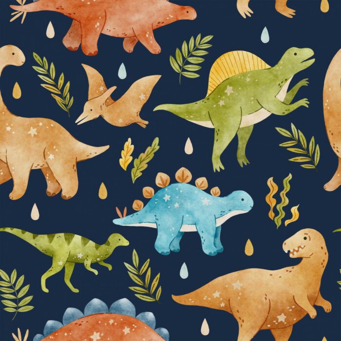 Tissu Imprimé Dinosaures Pluie Bleu, 7 tissus au choix