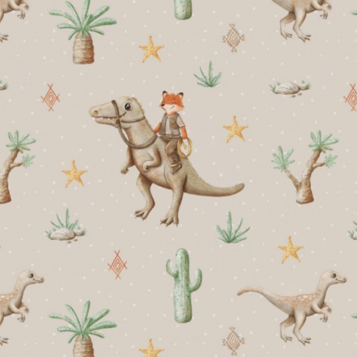 Tissu Imprimé Dinosaure Renard Beige, 7 tissus au choix