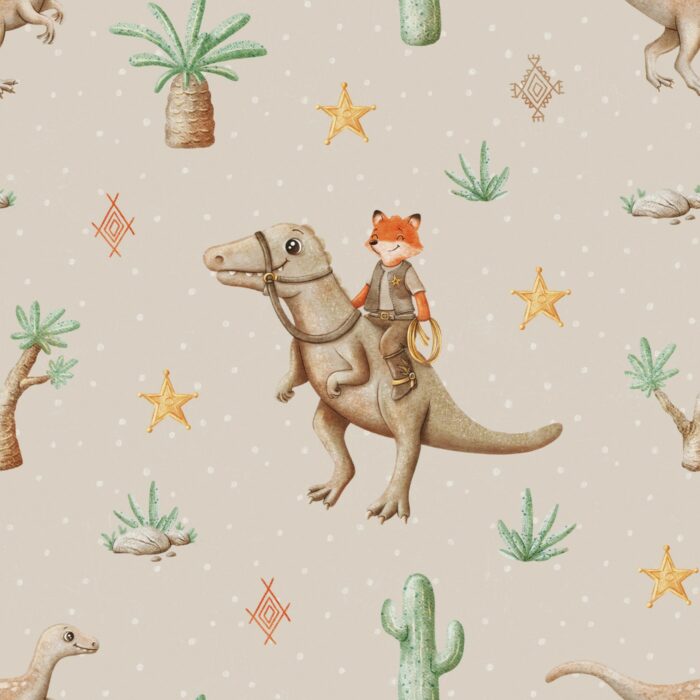Tissu Imprimé Dinosaure Renard Beige, 7 tissus au choix – Image 4