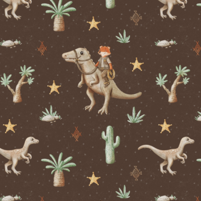Tissu Imprimé Dinosaure Renard Chocolat, 7 tissus au choix